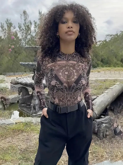 Luvy - Body in rete a maniche lunghe