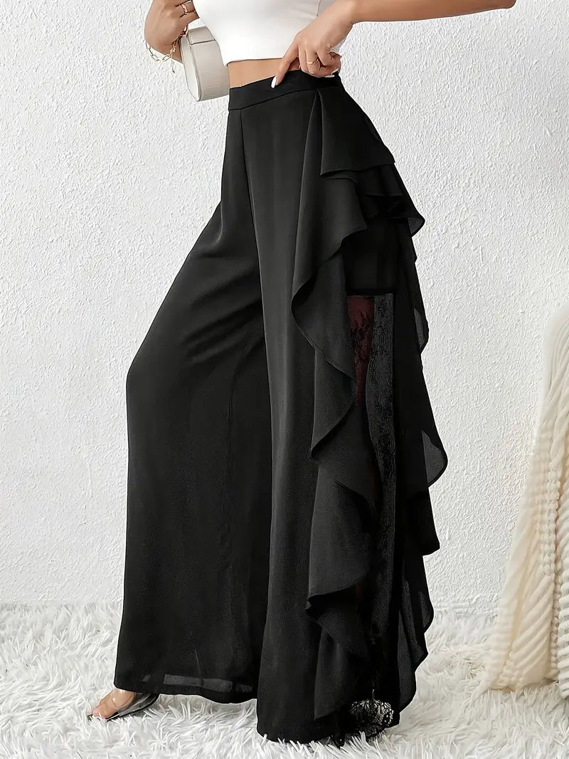 Velmora – Pantaloni a gamba larga in pizzo increspato