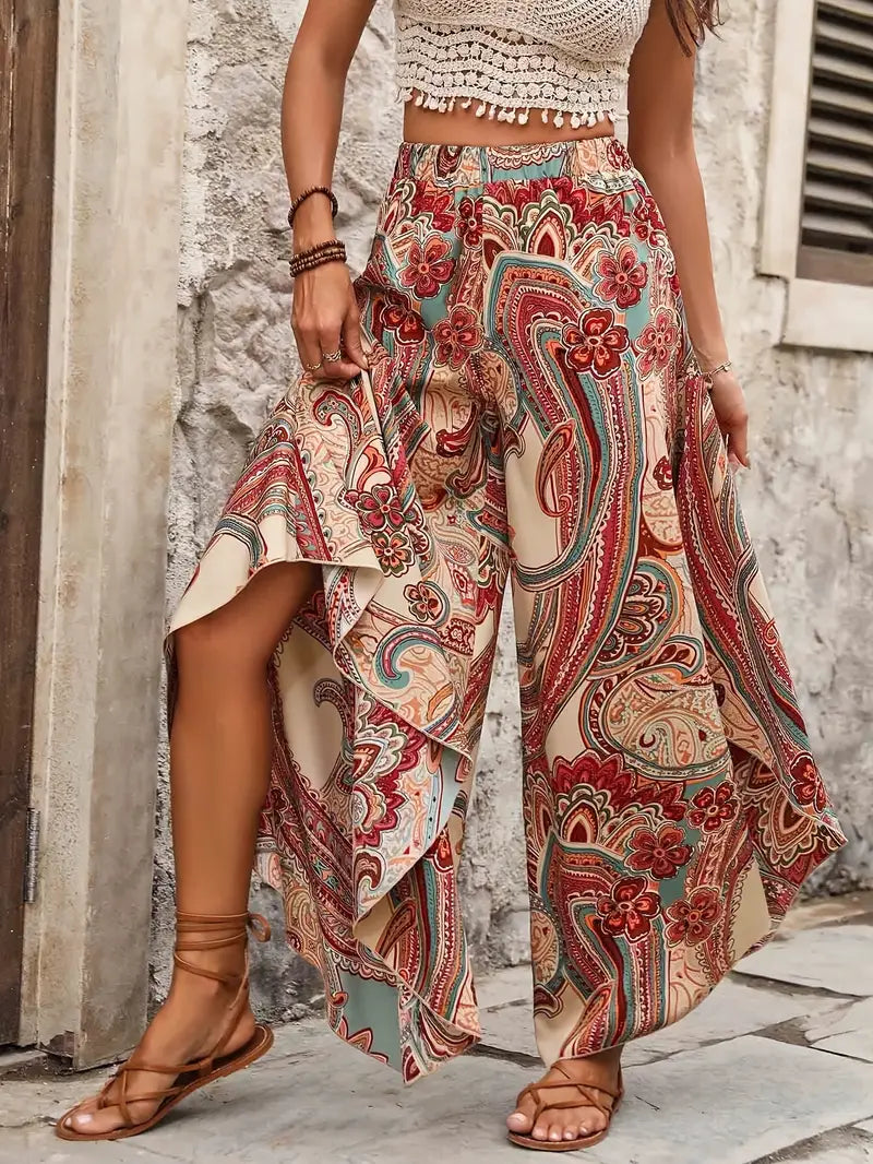 Loren – Pantaloni palazzo Boho paisley con spacco