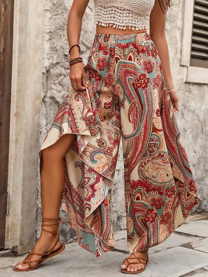 Loren – Pantaloni palazzo Boho paisley con spacco