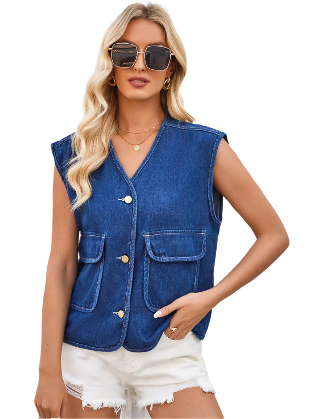 Meilani – Elegante gilet in denim senza maniche con abbottonatura