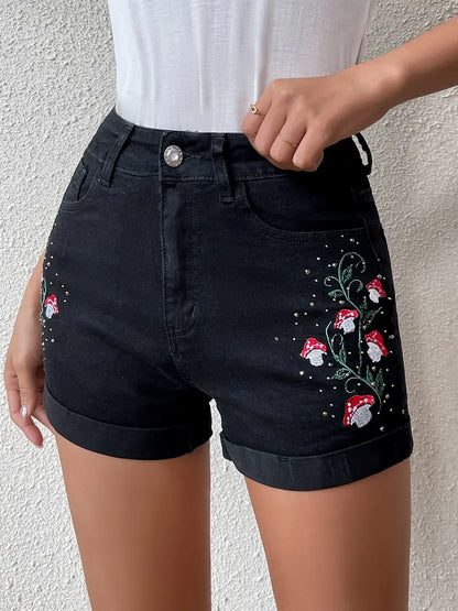 Zephyria – Eleganti shorts in jeans di cotone a vita alta