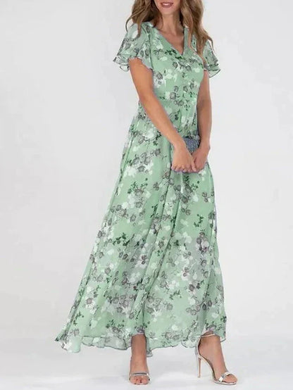 Junmie – Elegante maxi abito floreale in chiffon