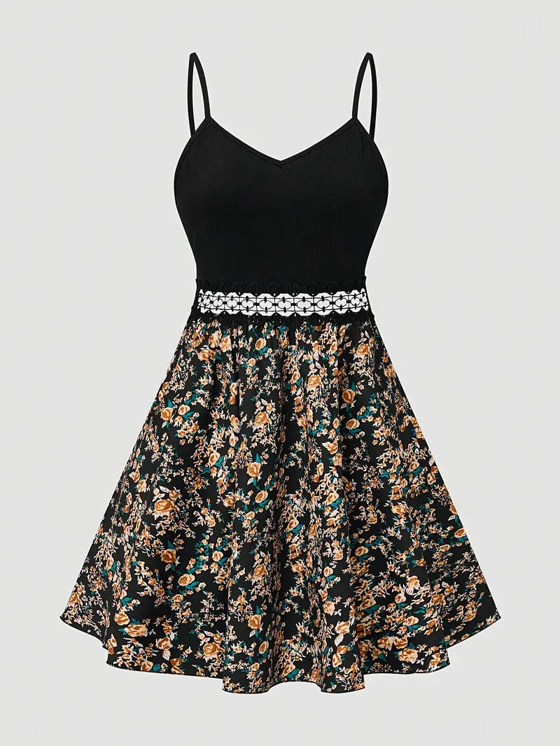 Sofee – Mini abito a trapezio con motivo floreale e spalline sottili