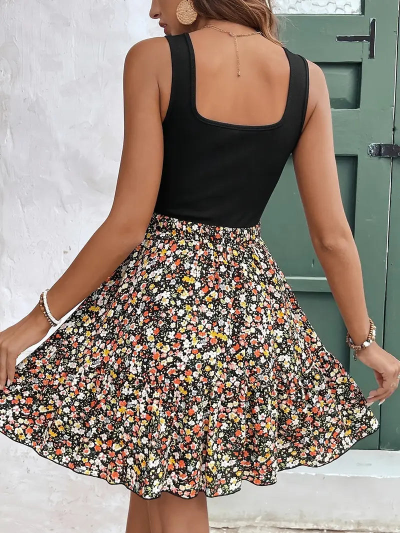 Romilda – Abito elegante con scollatura quadrata e motivo floreale