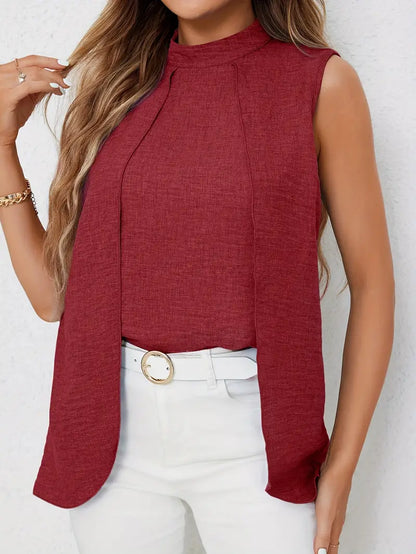 Zyra – Elegante camicetta senza maniche con collo alto