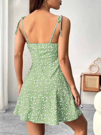 Maxine – Mini abito con motivo floreale e lacci