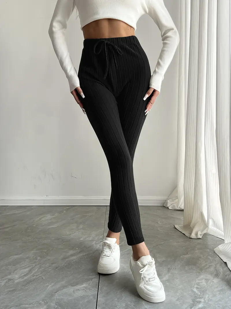 Anouk – Leggings in maglia a coste con vita alta e coulisse