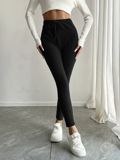 Anouk – Leggings in maglia a coste con vita alta e coulisse