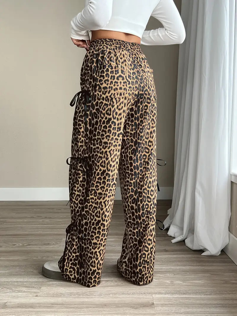 Sorenna - Pantaloni eleganti con motivo leopardato e gamba ampia
