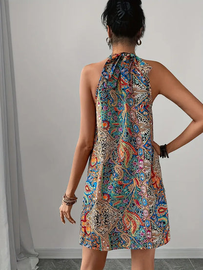 Dorhea – Mini abito artistico con scollo all'americana