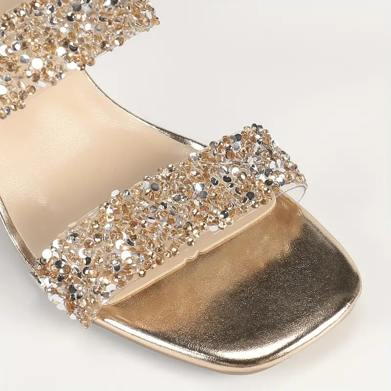 Melisette – Sandali con tacco a blocco trasparente e cinturini glitterati