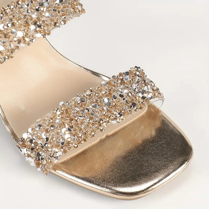 Melisette – Sandali con tacco a blocco trasparente e cinturini glitterati