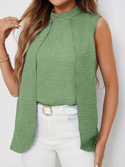 Zyra – Elegante camicetta senza maniche con collo alto