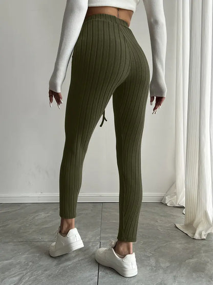 Anouk – Leggings in maglia a coste con vita alta e coulisse