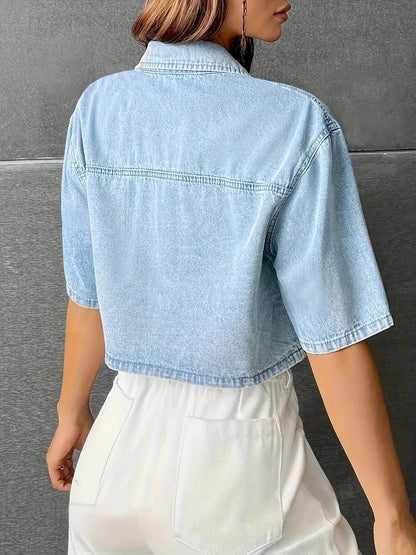 Alivia – Elegante camicia corta in denim di cotone