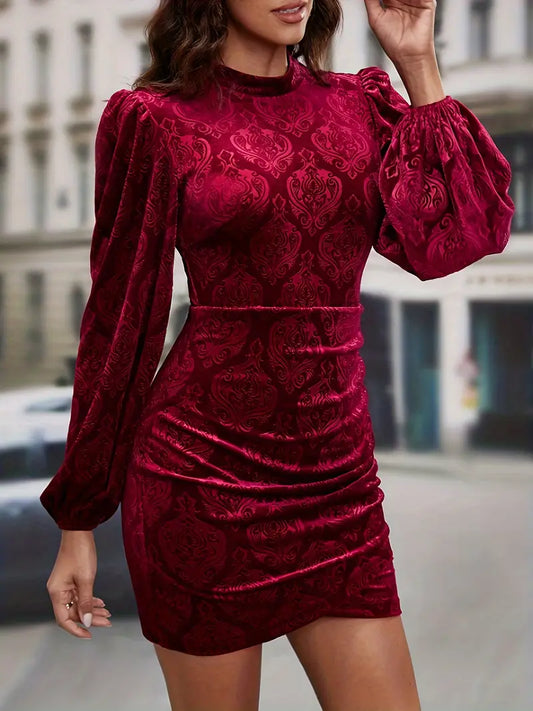 Luana – Abito in velluto con maniche a sbuffo