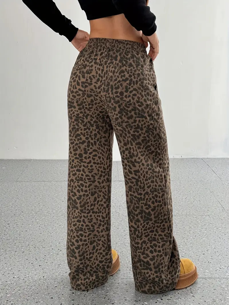 Eryndra – Pantaloni eleganti a gamba larga con stampa leopardata