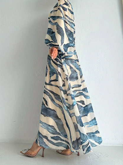 Elisire – Maxi abito in chiffon con stampa artistica