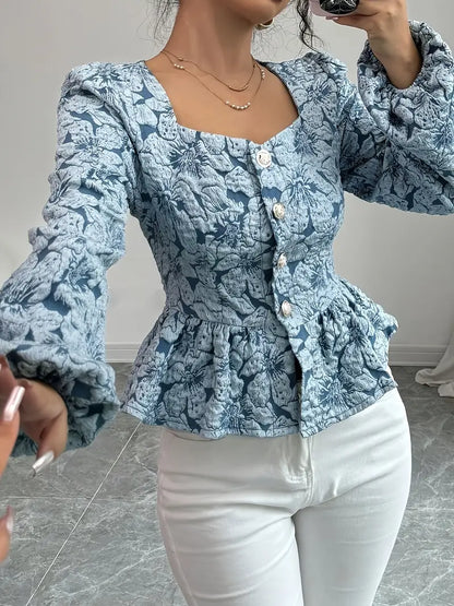 Stella – Blusa elegante con fantasia floreale e maniche a sbuffo