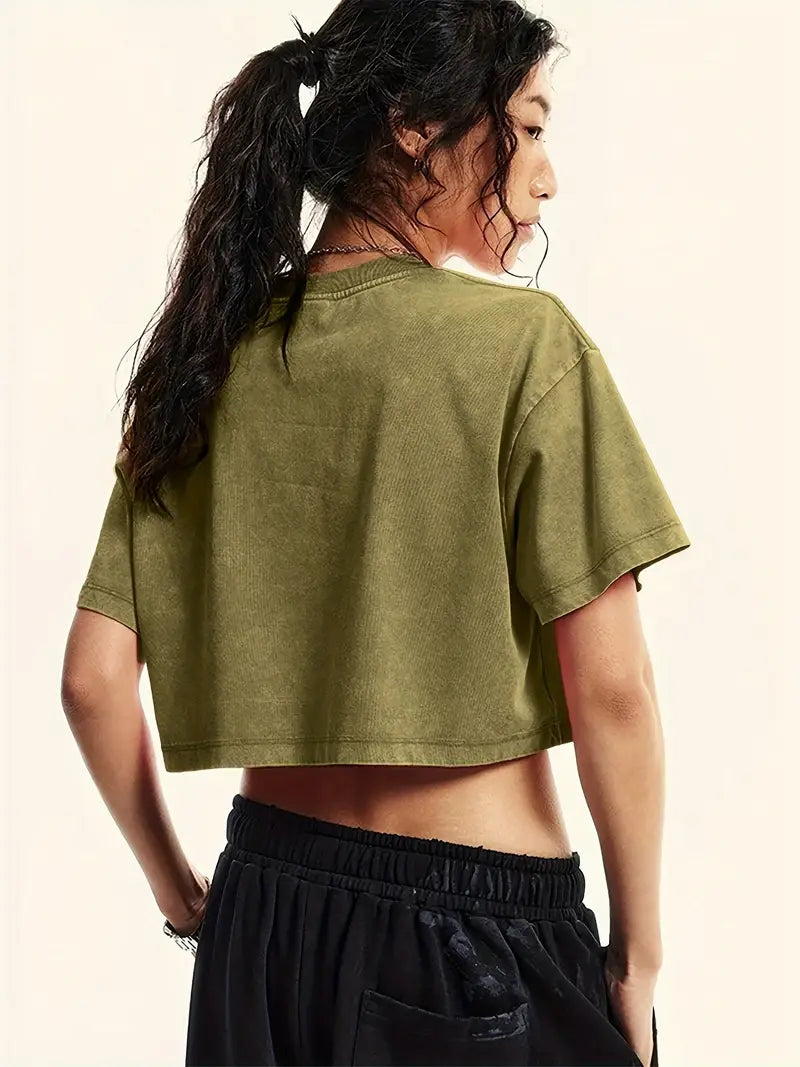 Lenore – T-shirt corta oversize, effetto vintage, lavata