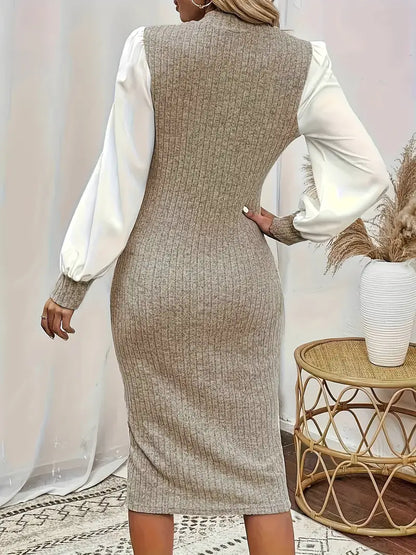 Khalida – Abito elegante con maniche in raso lavorato a maglia