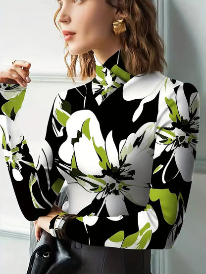 Trixie – Elegante top a collo alto con fantasia floreale