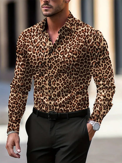 Anthony - Camicia da uomo con stampa leopardata con stampa grafica