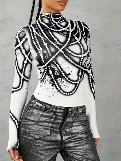 Rochel – Top a maniche lunghe stampato a collo alto