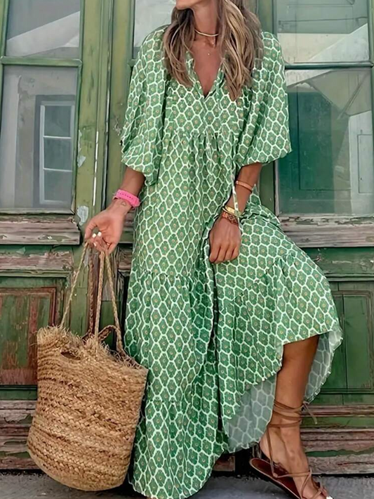 Urvee – Abito lungo a strati stampato in stile boho-chic