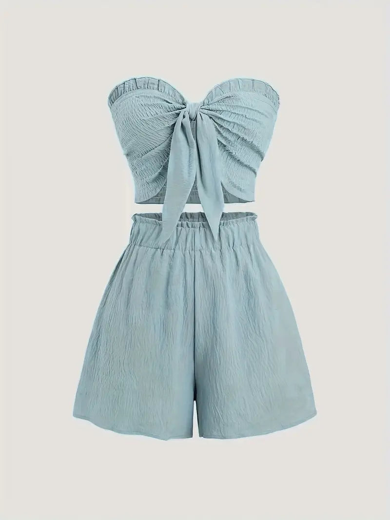 Suzy – Elegante completo due pezzi senza spalline con papillon