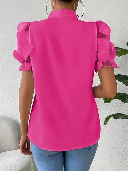 Iscaria – Camicetta con elegante papillon e maniche a rete