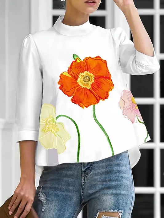 Dravessa – Blusa dal collo alto ed eleganza floreale