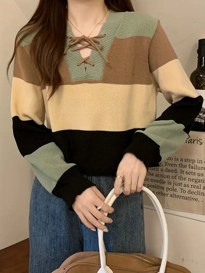 Aquila – Maglia scollo a V in cotone multicolore