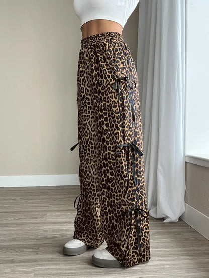 Sorenna - Pantaloni eleganti con motivo leopardato e gamba ampia
