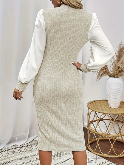 Khalida – Abito elegante con maniche in raso lavorato a maglia