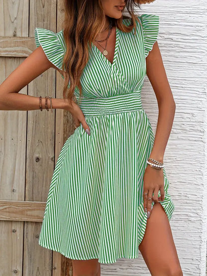 Elunica – Miniabito con maniche ad aletta rigate