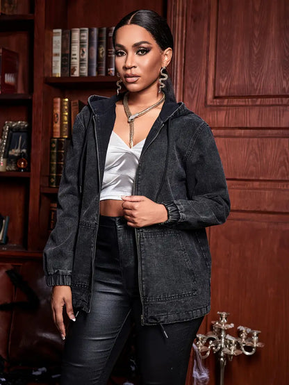 Codi – Giubbotto in denim di cotone nero con cappuccio