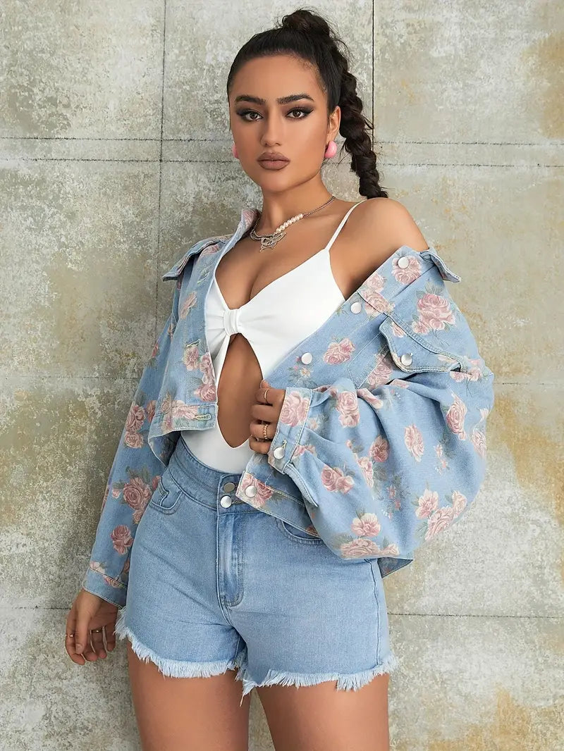 Moxie – Giacca in denim floreale