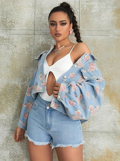 Moxie – Giacca in denim floreale