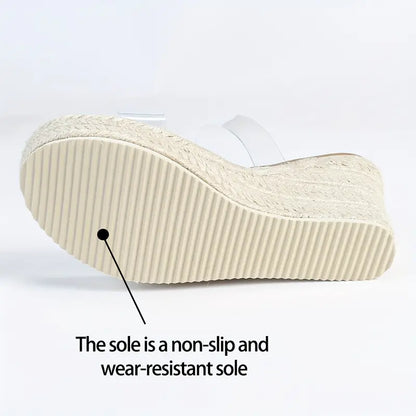 Lilou – Mules espadrillas con cinturino trasparente e tacco a zeppa