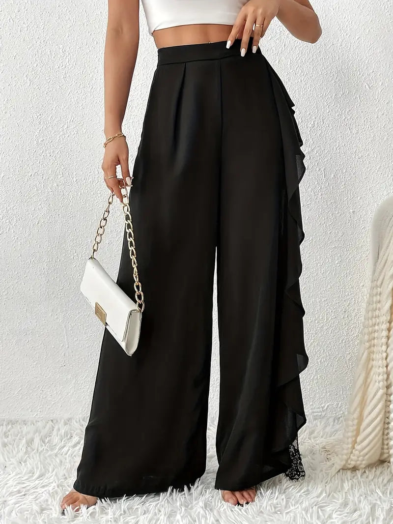 Velmora – Pantaloni a gamba larga in pizzo increspato