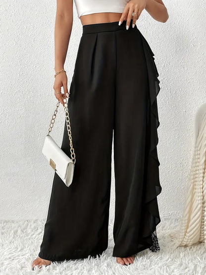 Velmora – Pantaloni a gamba larga in pizzo increspato