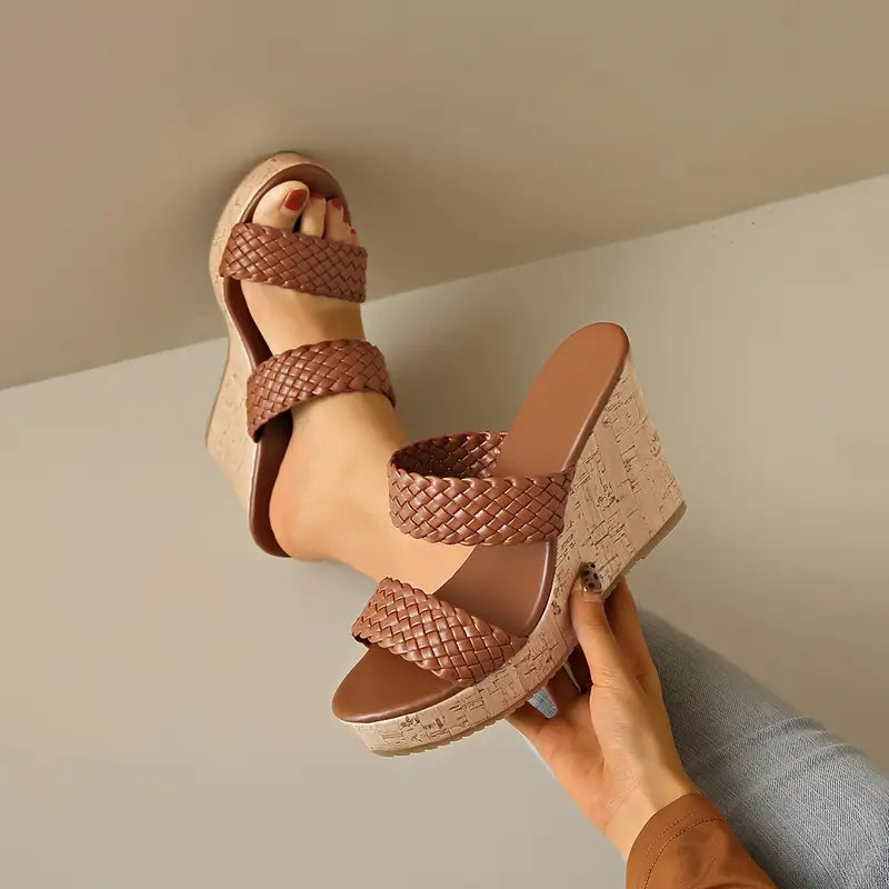 Bonnie - Sandali con zeppa con cinturino intrecciato e sughero