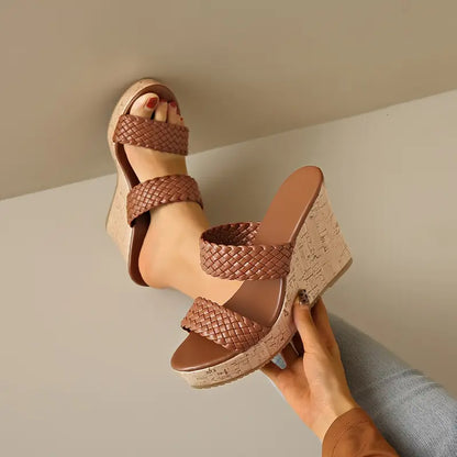 Bonnie - Sandali con zeppa con cinturino intrecciato e sughero