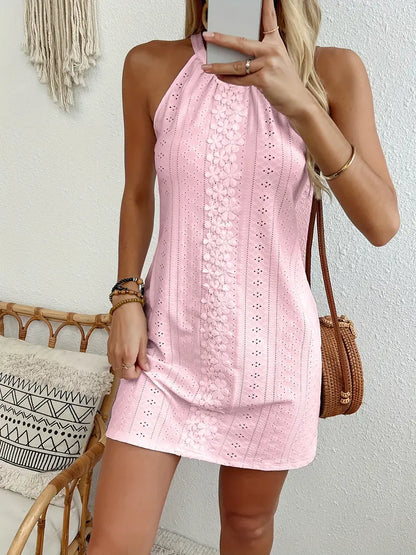 Astraeis - Abito in cotone con allacciatura al collo e ricamo