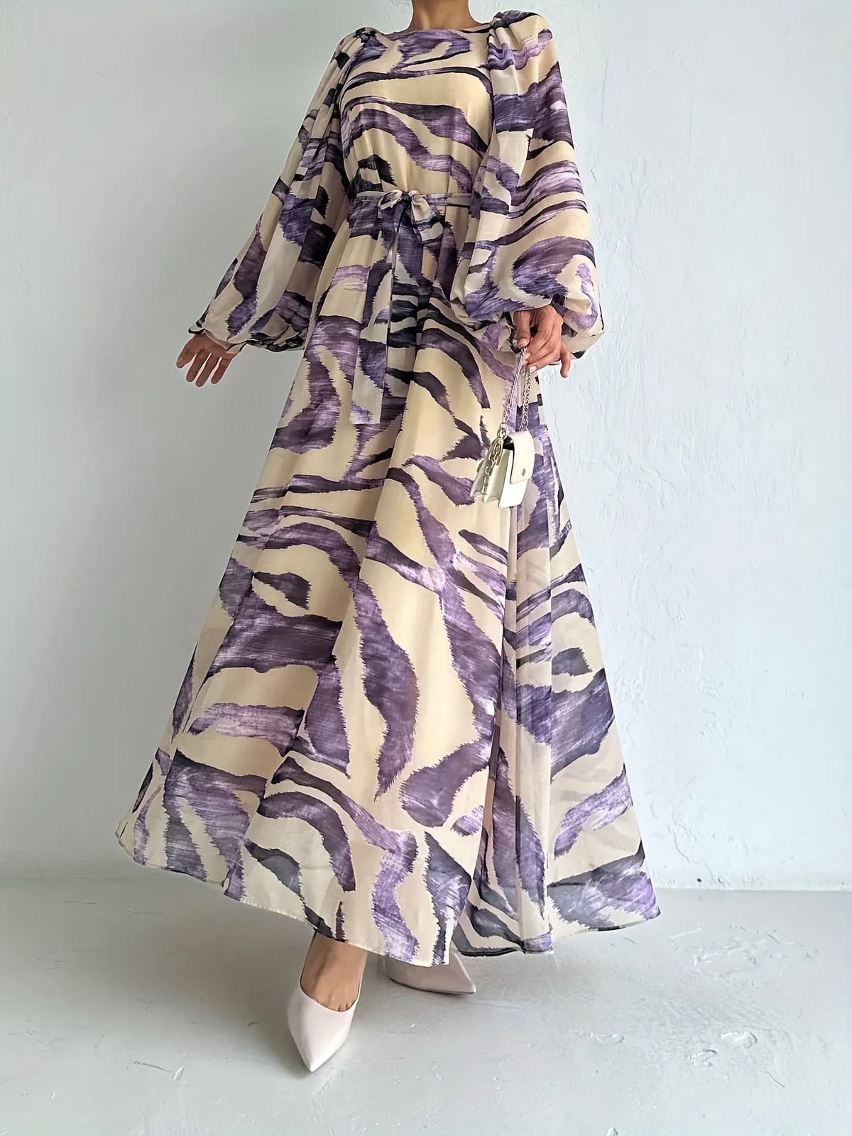 Elisire – Maxi abito in chiffon con stampa artistica