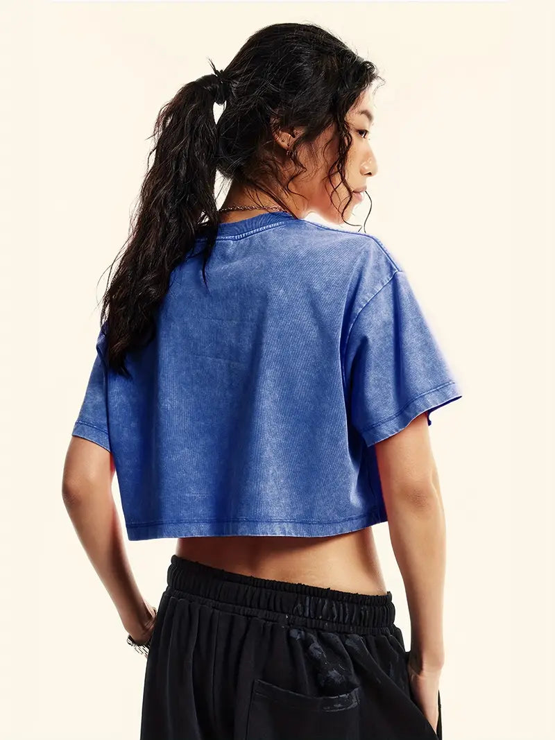 Lenore – T-shirt corta oversize, effetto vintage, lavata