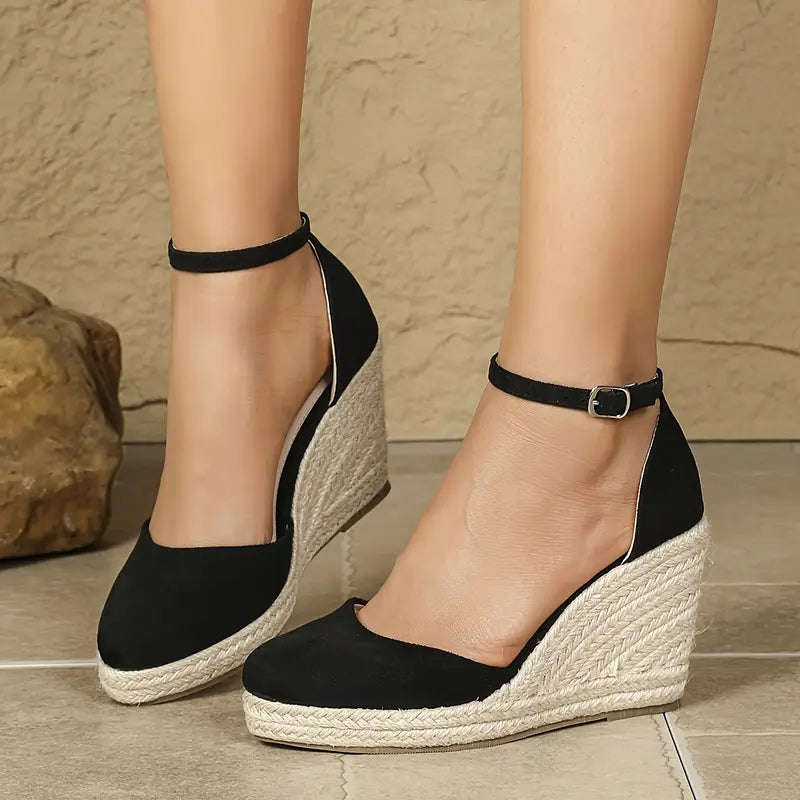 Hanalyn – Espadrillas in pelle scamosciata con cinturino alla caviglia e tacco a zeppa