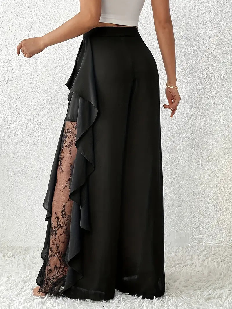 Velmora – Pantaloni a gamba larga in pizzo increspato